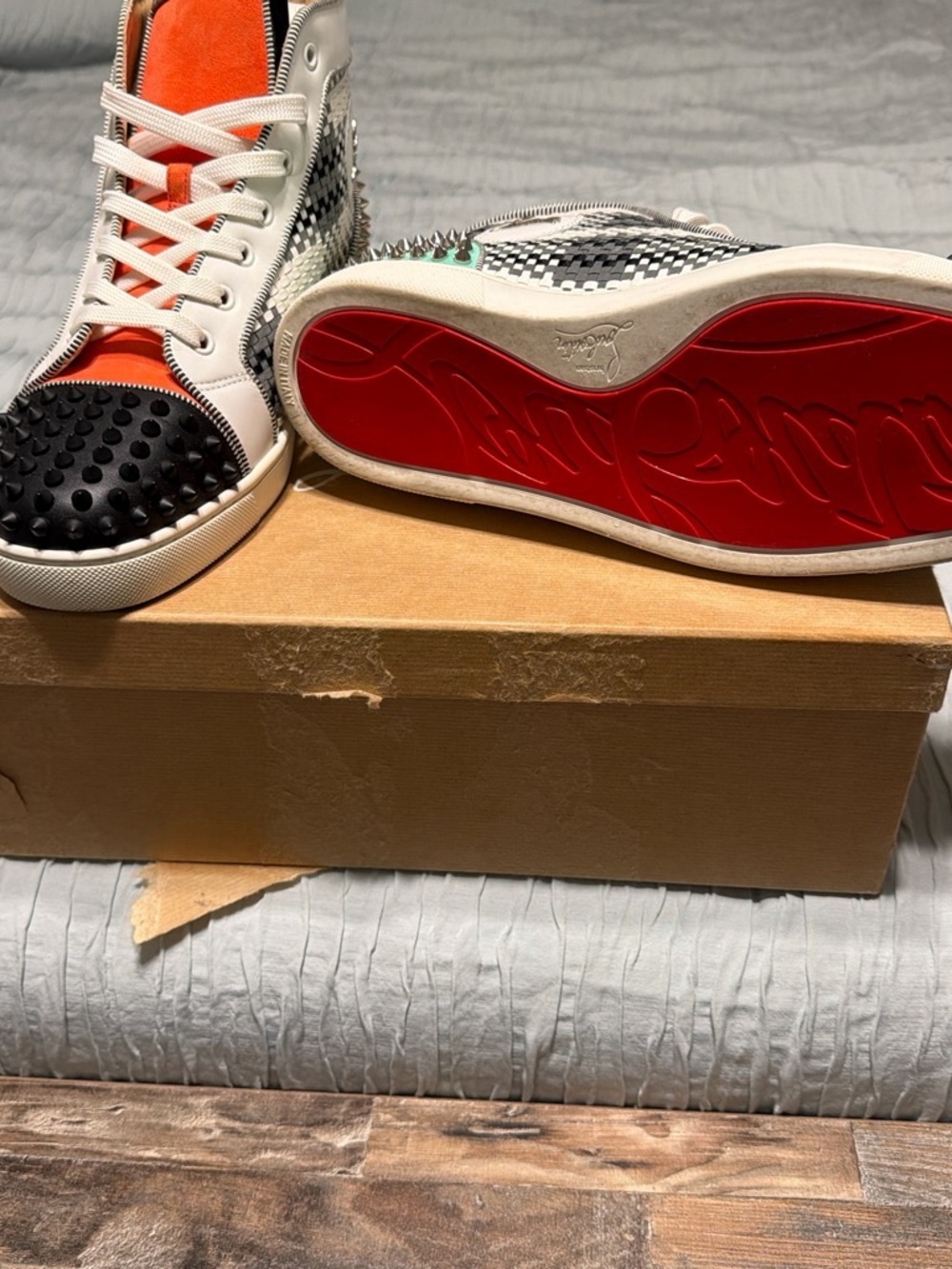 Christian Louboutin White Black Red High-Top Sneakers